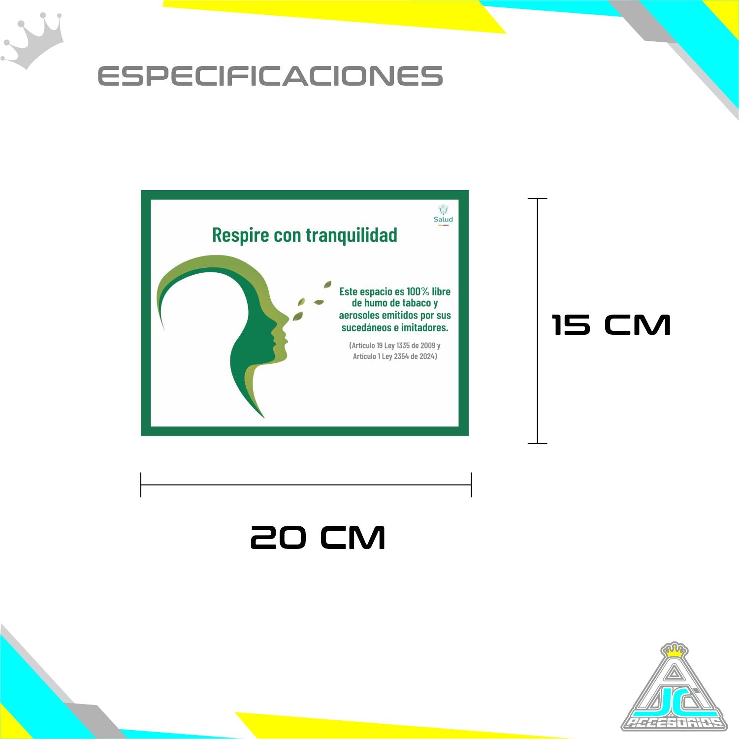 Aviso Espacio 100% Libre de Humo Respire Con Tranquilidad Lámina Plástica
