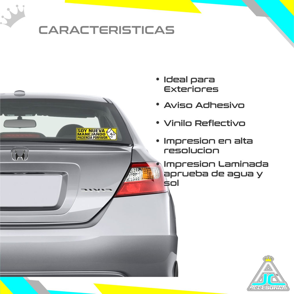 Sticker Reflectivo Soy Nuev@ Manejando Para Carro Moto 2 Unidades