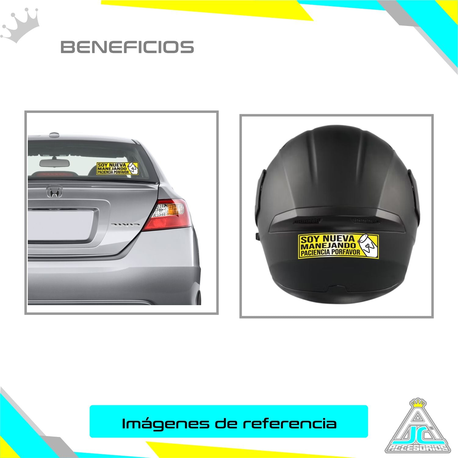 Sticker Reflectivo Soy Nuev@ Manejando Para Carro Moto 2 Unidades