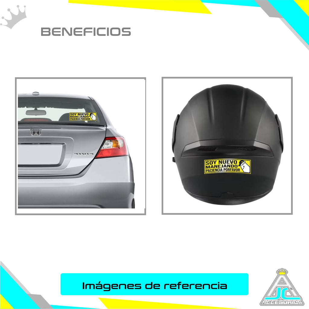 Sticker Reflectivo Soy Nuev@ Manejando Para Carro Moto 2 Unidades