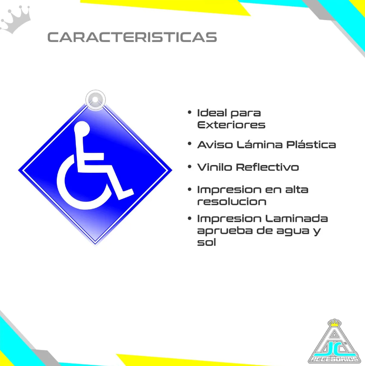 Aviso Letrero Discapacidad Carro Reflectivo Plástico 2 Chupas