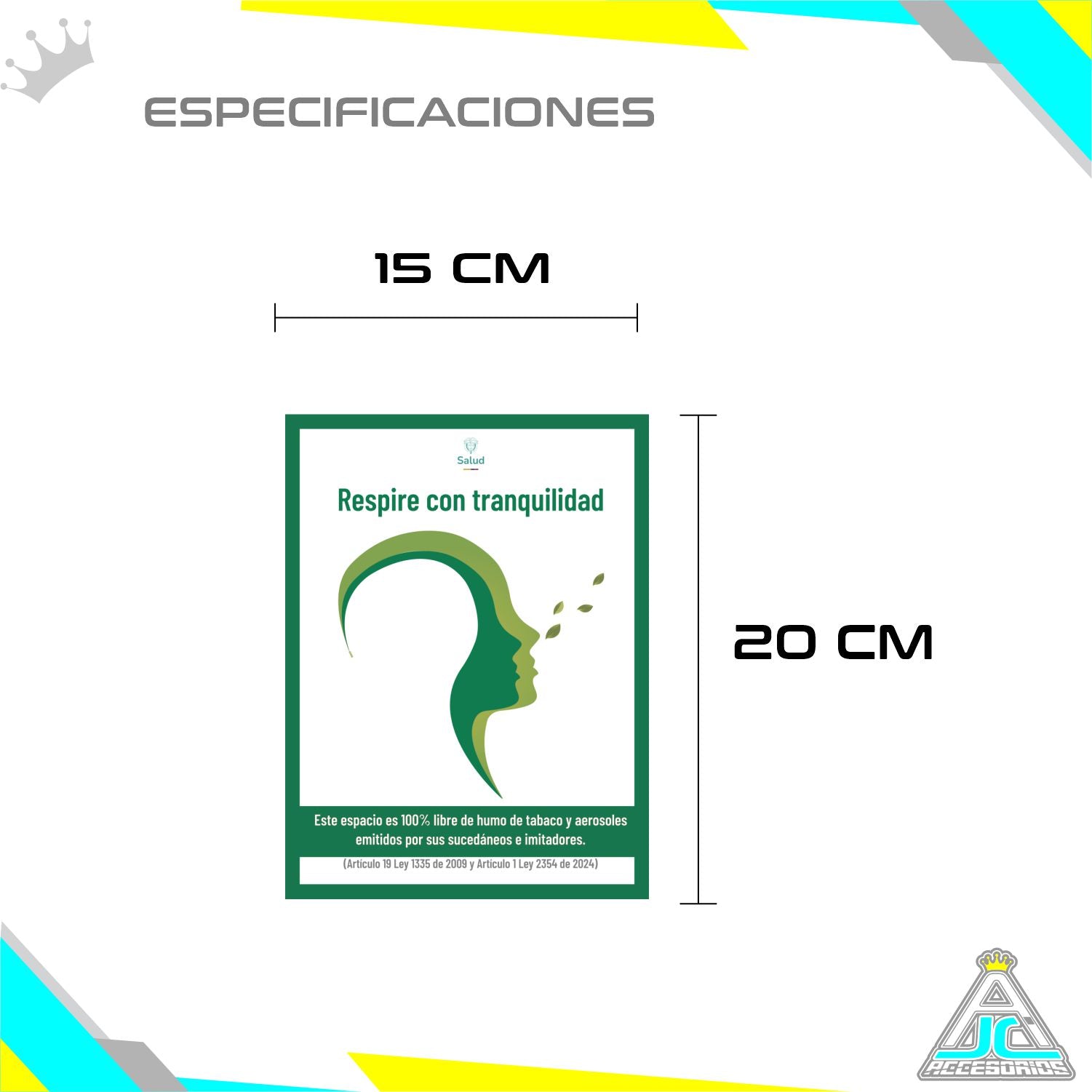 Aviso Espacio 100% Libre de Humo Respire Con Tranquilidad Lámina Plástica