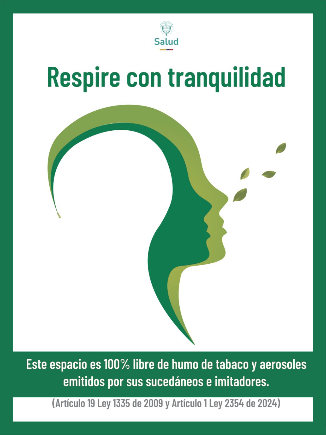 Aviso Espacio 100% Libre de Humo Respire Con Tranquilidad Lámina Plástica