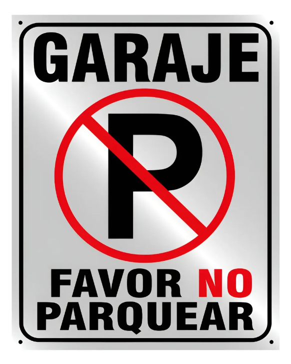 Aviso Letrero Plástico Prohibido Parquear 30x20cm Reflectivo