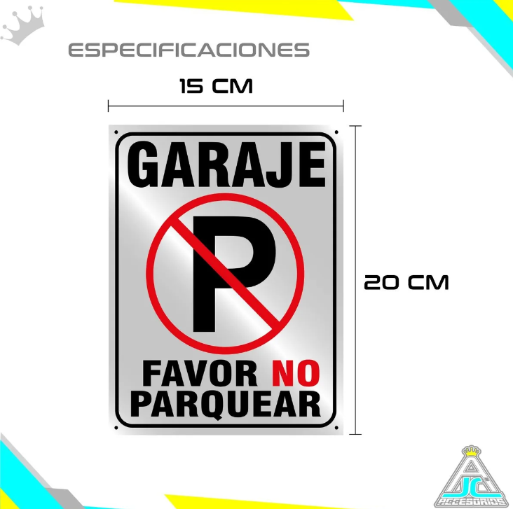 Aviso Letrero Plástico Prohibido Parquear 20x15cm Reflectivo