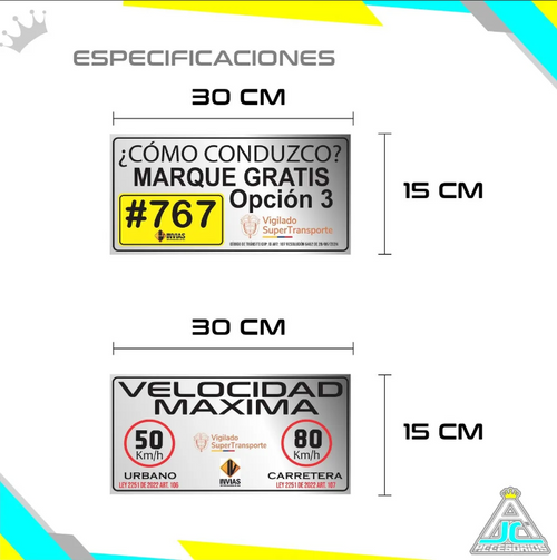 Avisos Reglamentarios Vinilo Reflectivo Velocidad Máxima + Cómo Conduzco Juego X2 30x15cm