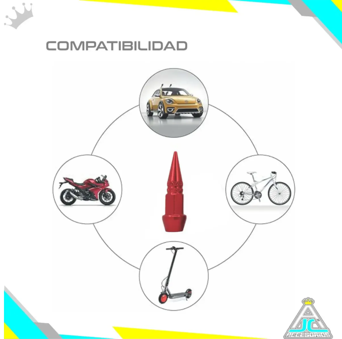 Tapa Válvula Punta Lujo Aluminio Metalizado Set X4 Carro Moto Bicicleta Universal