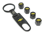 Kit Tapas Válvula Llanta X4 + Llavero Logo Marca Carro Negro Renault - Chevrolet