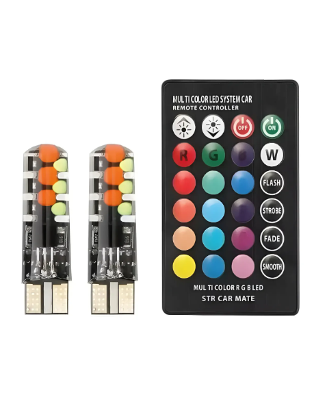 Bombillos T10 158 LED RGB Control Remoto 12 Colores Carro Moto Par