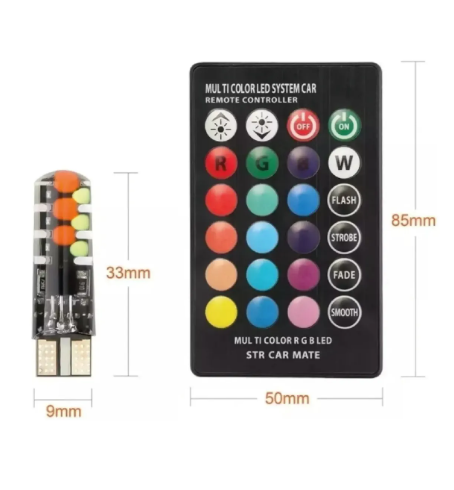 Bombillos T10 158 LED RGB Control Remoto 12 Colores Carro Moto Par